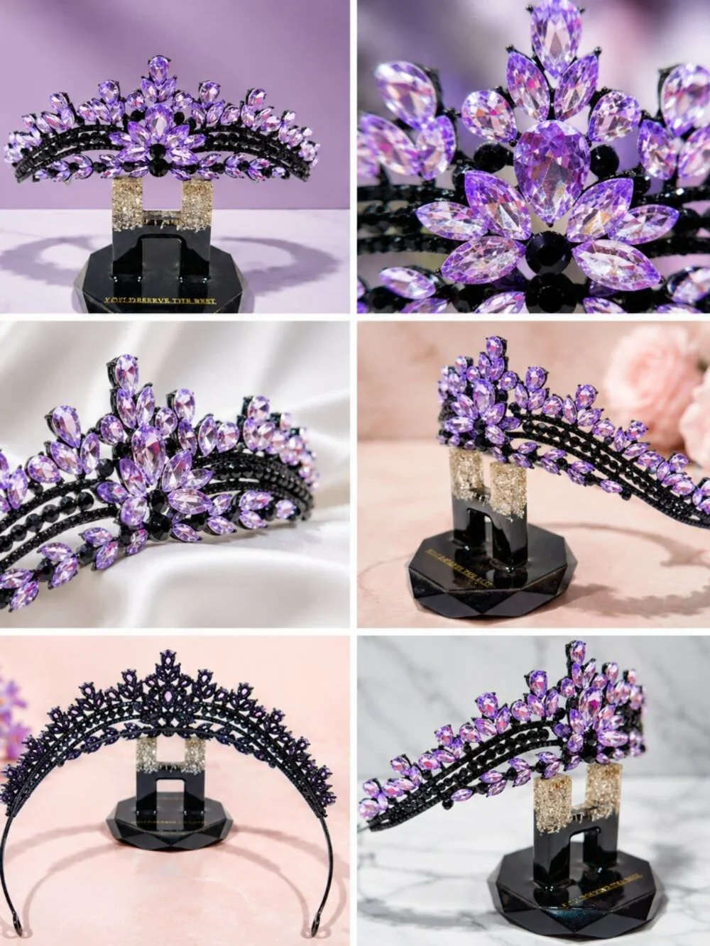 black purple tiara, Princess tiara, Halloween costume crown, Flower Girl tiara
